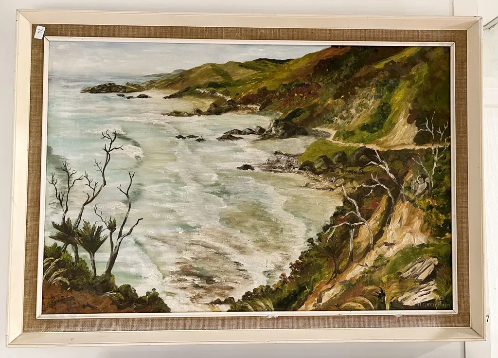 S. Hampton - Oil on Board Coastal Scene Image 1++