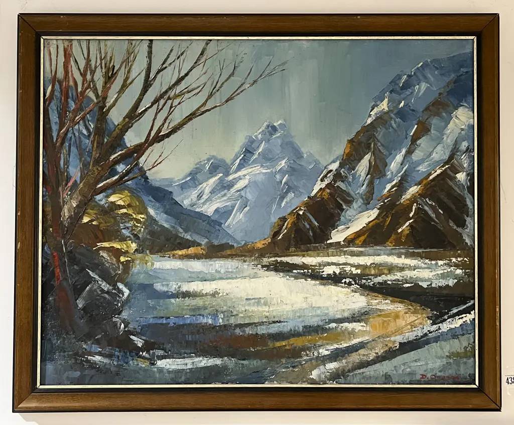 D. Orange - Mountain Landscape Oil on Board Image 1++