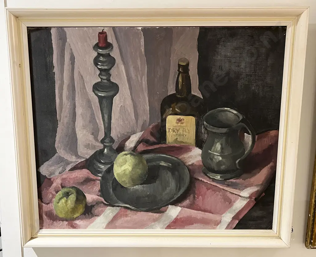 Nancy E Robe - Still Life With Pewter Oil on Board Image 1++