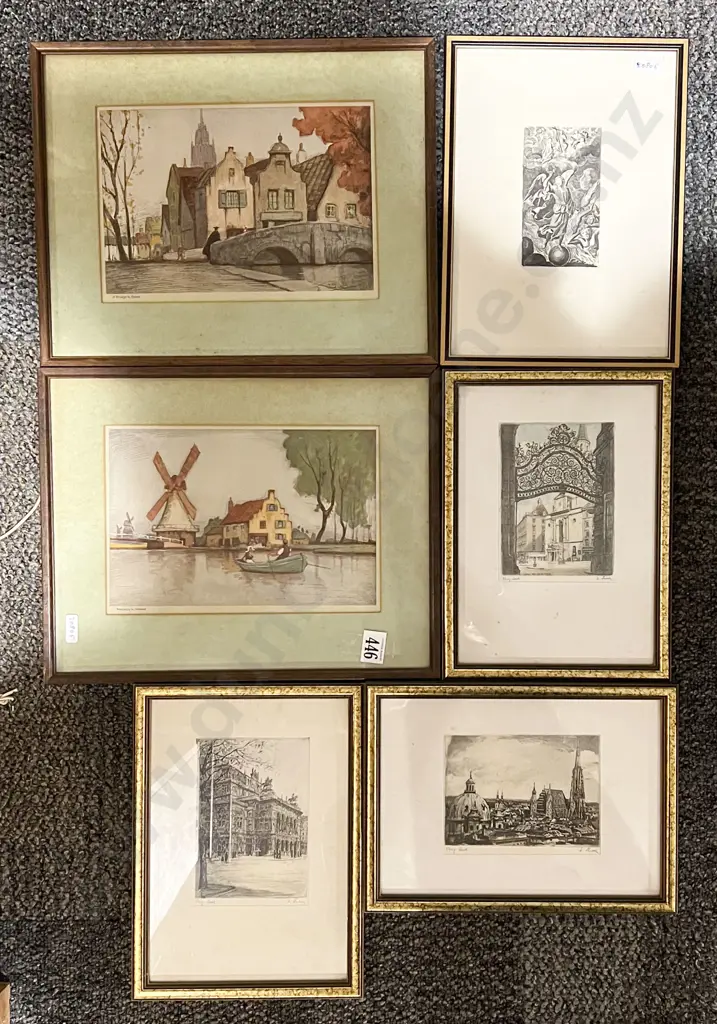 Six Framed Vintage Bookplates and Etchings Image 1++