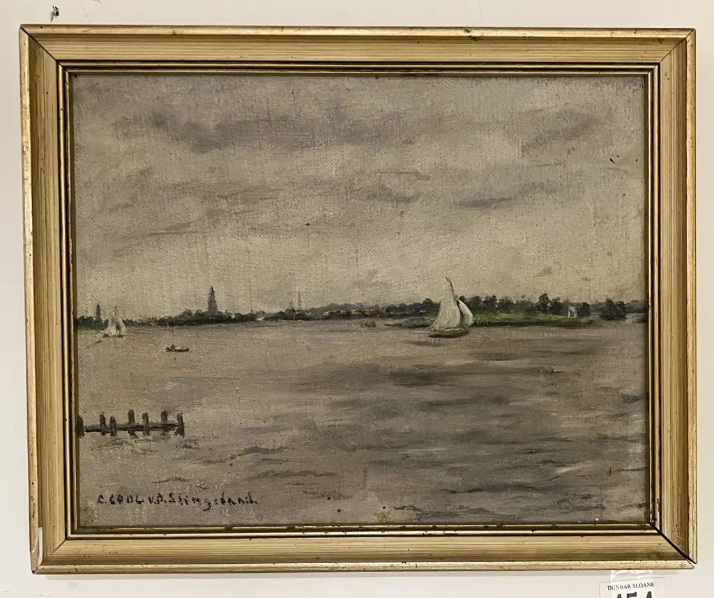 C Cool v Ooten Slingsland Seascape With Boats  Oil on Board Image 1++
