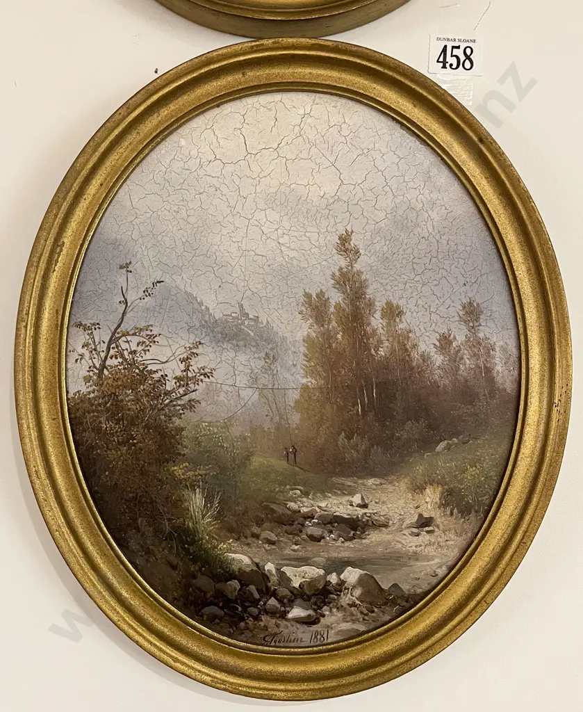 Pair Oval Framed Oil on Board Landscapes Image 1++