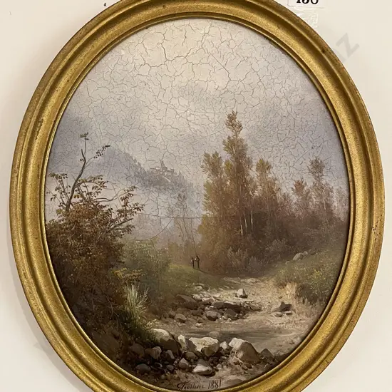 Pair Oval Framed Oil on Board Landscapes