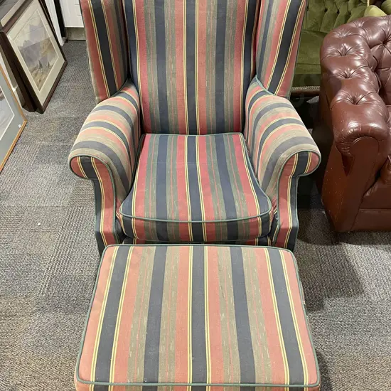 Wingback Armchair and Matching Footstool