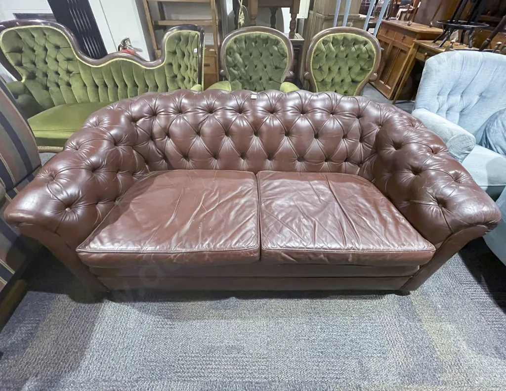 Leather Button Back Two Seater Sofa Image 1++