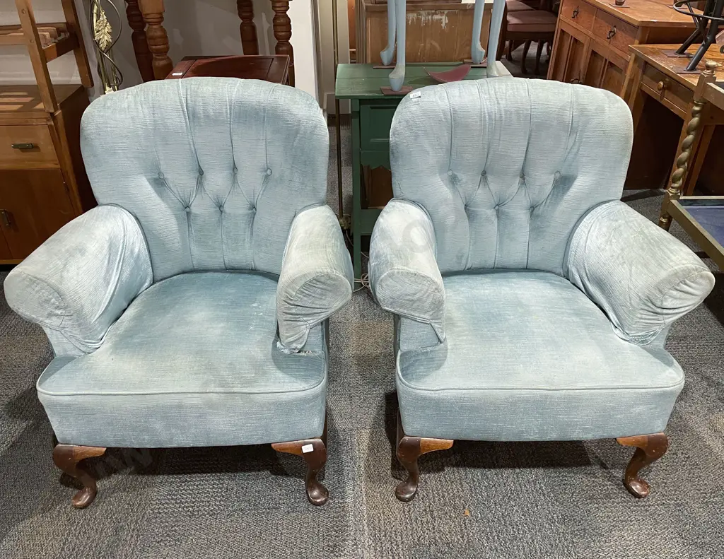 Pair of Velvet Upholstered Armchairs Image 1++