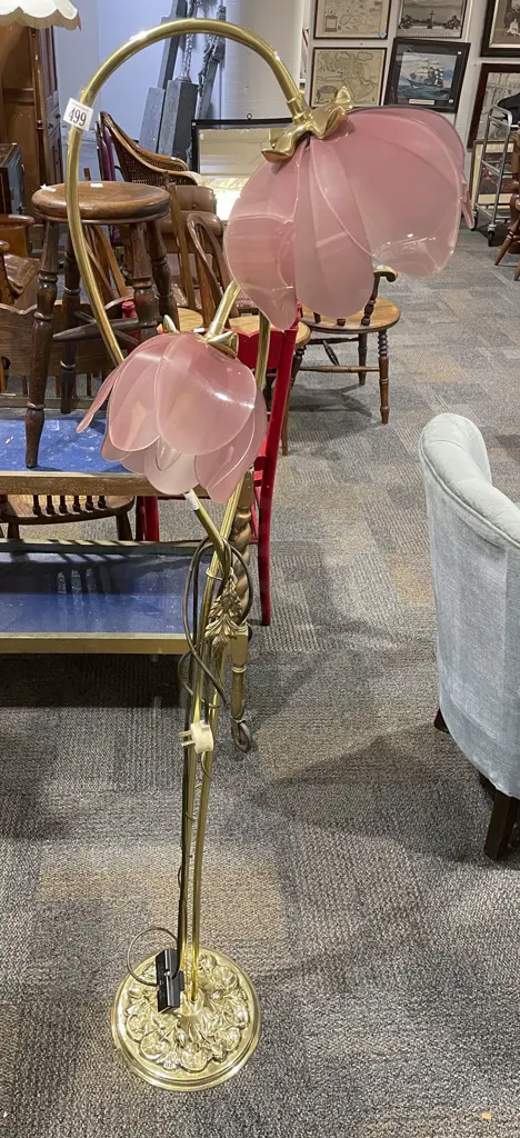 Retro Style Glass And Brass Standard Lamp Image 1++