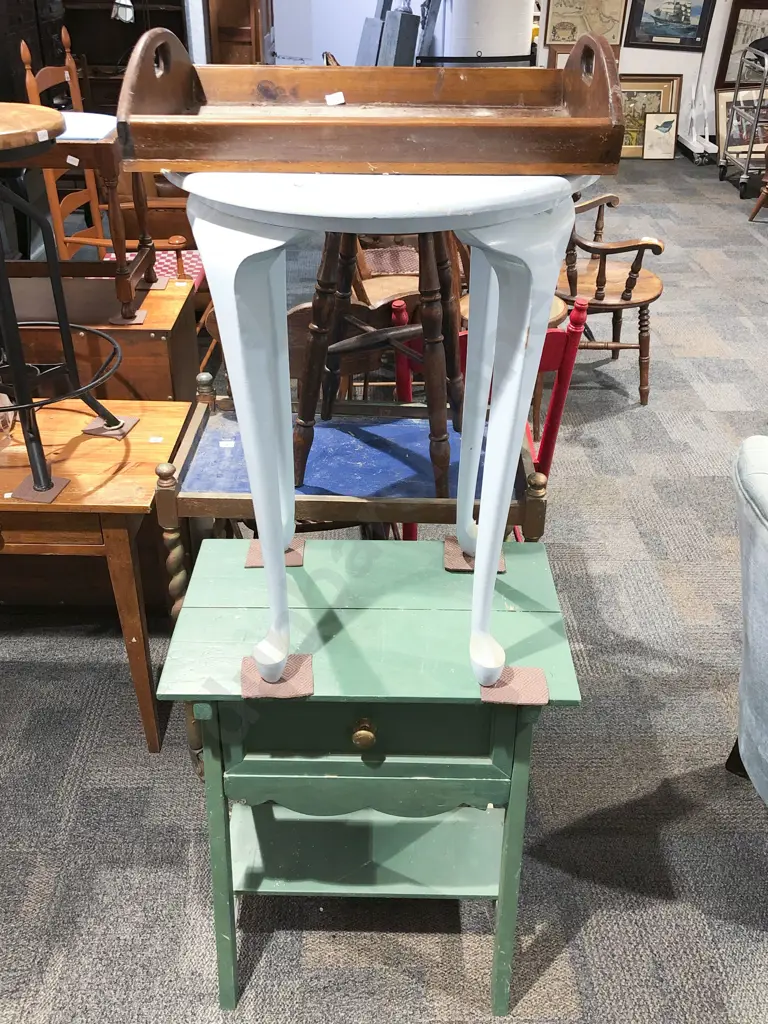 Bedside Table Together With Painted Side Table and Wooden Tray Image 1++
