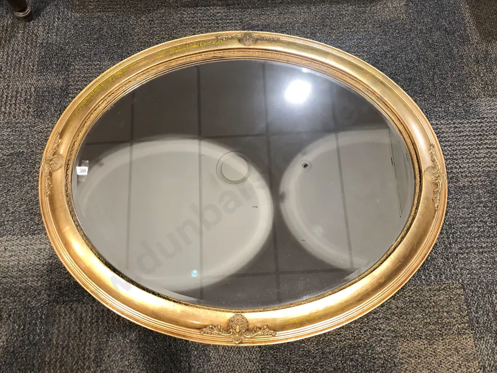 Oval Gilt Painted Bevelled Edge Wall Mirror Image 1++