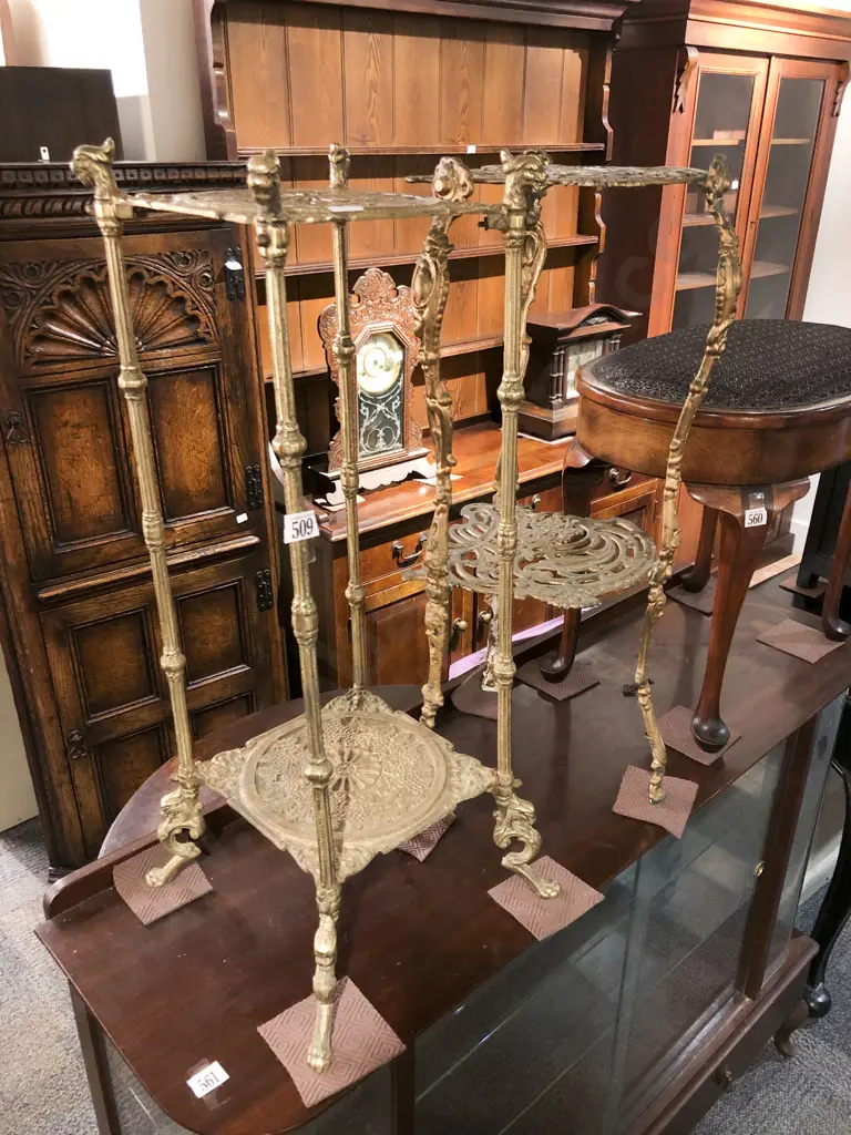Brass Two Tier Plant Stand & Similar Gilt Painted Example Image 1++