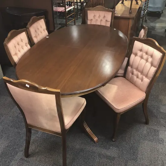 Mahogany Extension Dining Table & Six Button Back Dining Chairs