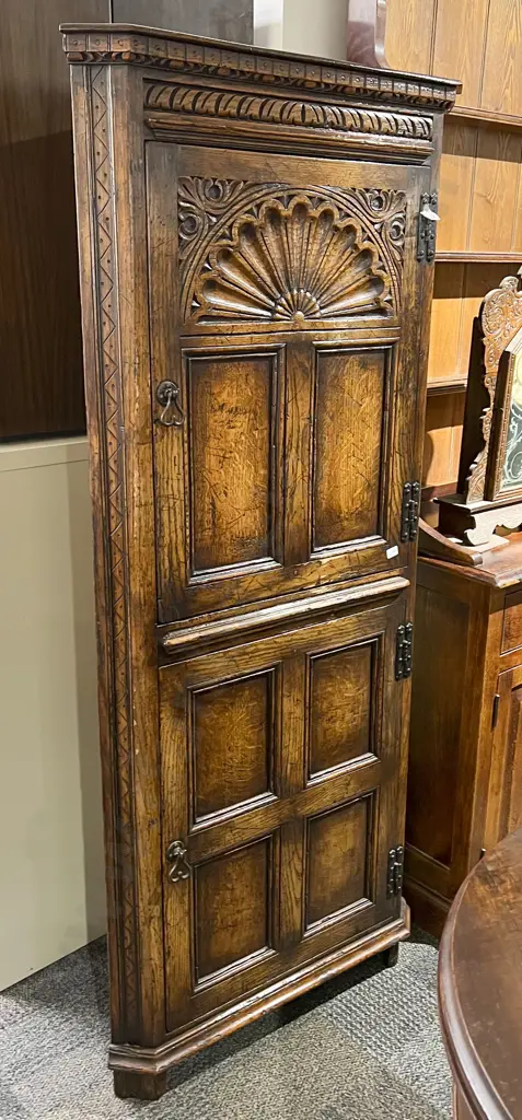 Reproduction Oak Two Door Corner Cabinet Image 1++