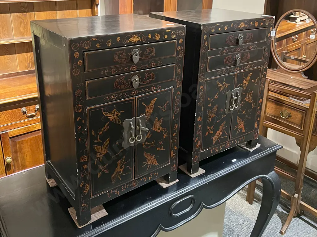 Pair Chinese Lacquered Side Cabinets Image 1++