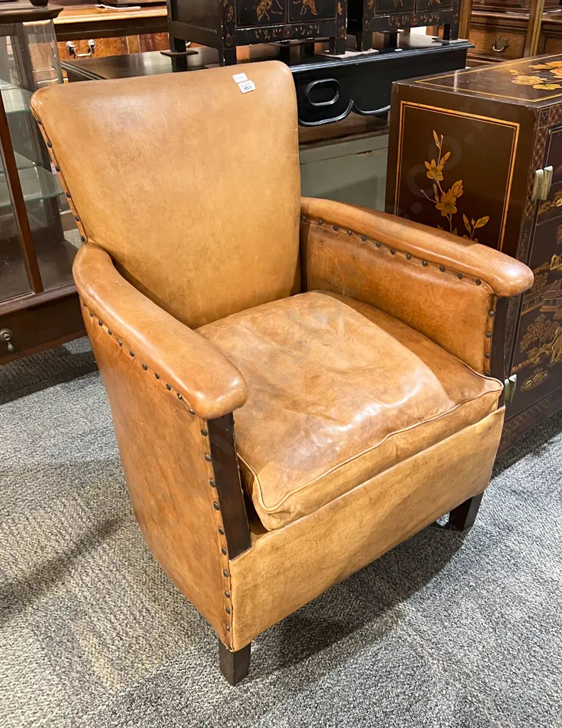 Brown Leather Studded Armchair Image 1++