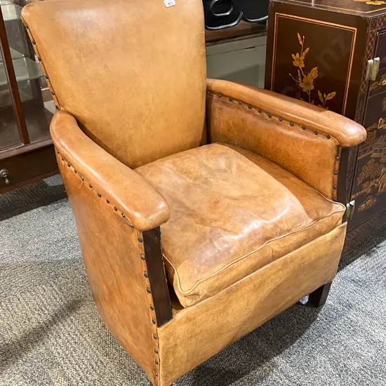 Brown Leather Studded Armchair