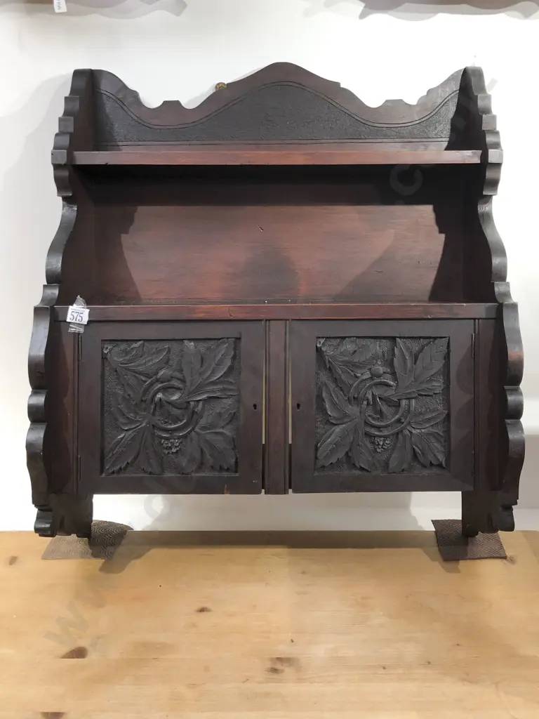 Vintage Carved Oak Wall Hanging Cabinet Image 1++