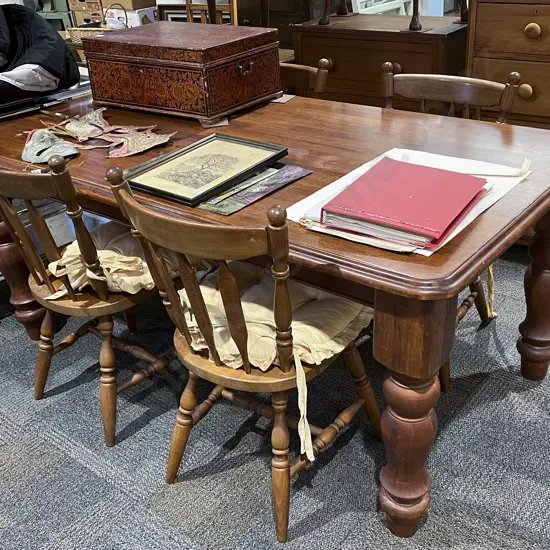 Large Colonial Style Dining Table & Four Country Kitchen Chairs