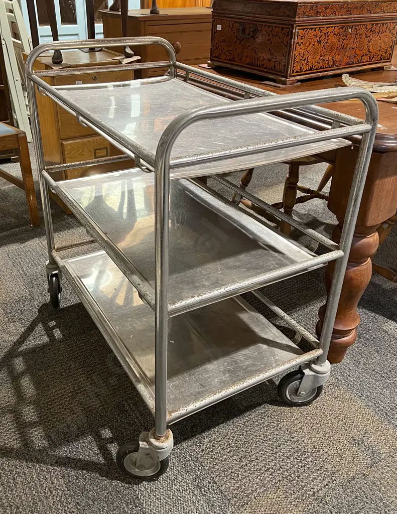 Vintage Chrome & Stainless Steel Hospital Trolley Image 1++