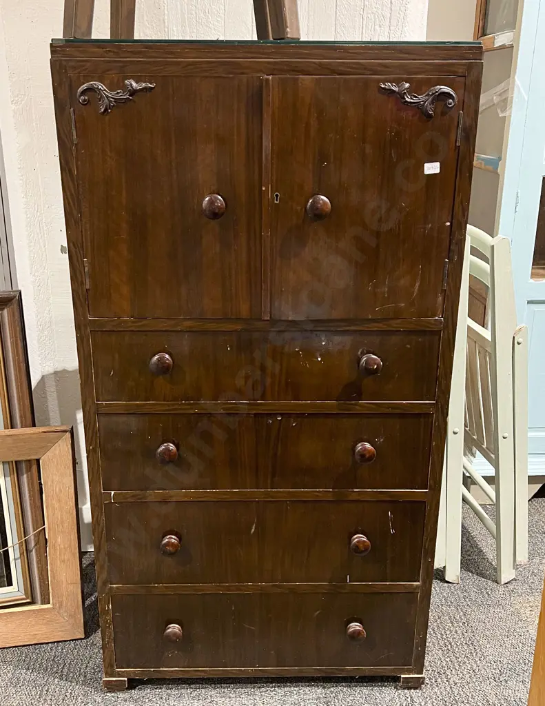 Tall Four Drawer Chest of Drawers with Cupboard Top Image 1++