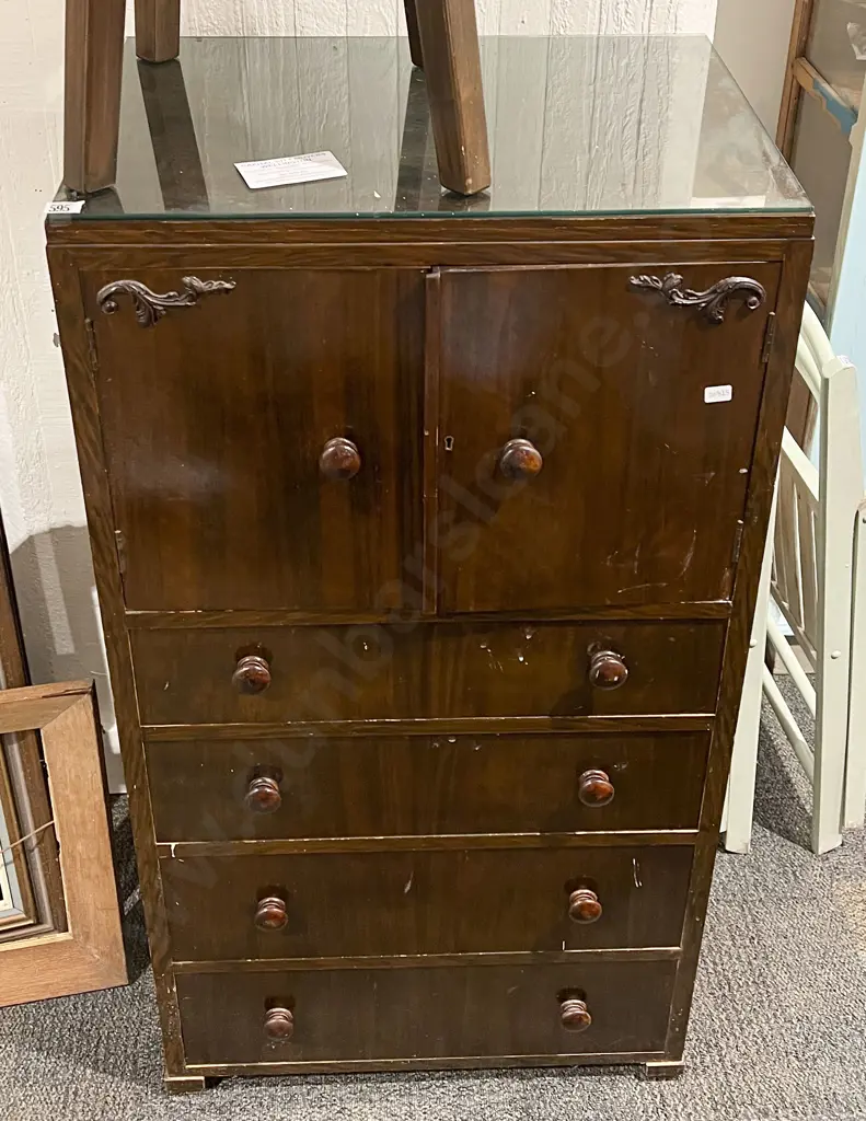 Tall Four Drawer Chest of Drawers with Cupboard Top Image 1++