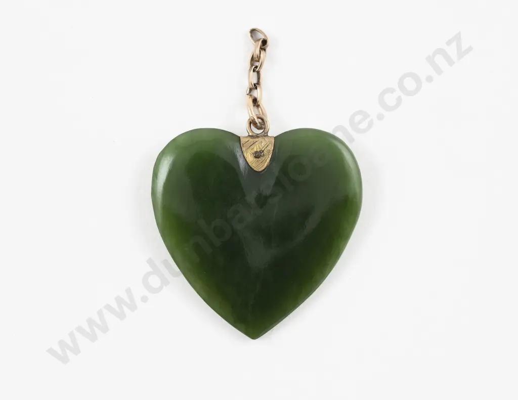 9ct Mounted Greenstone Heart Pendant Image 1++