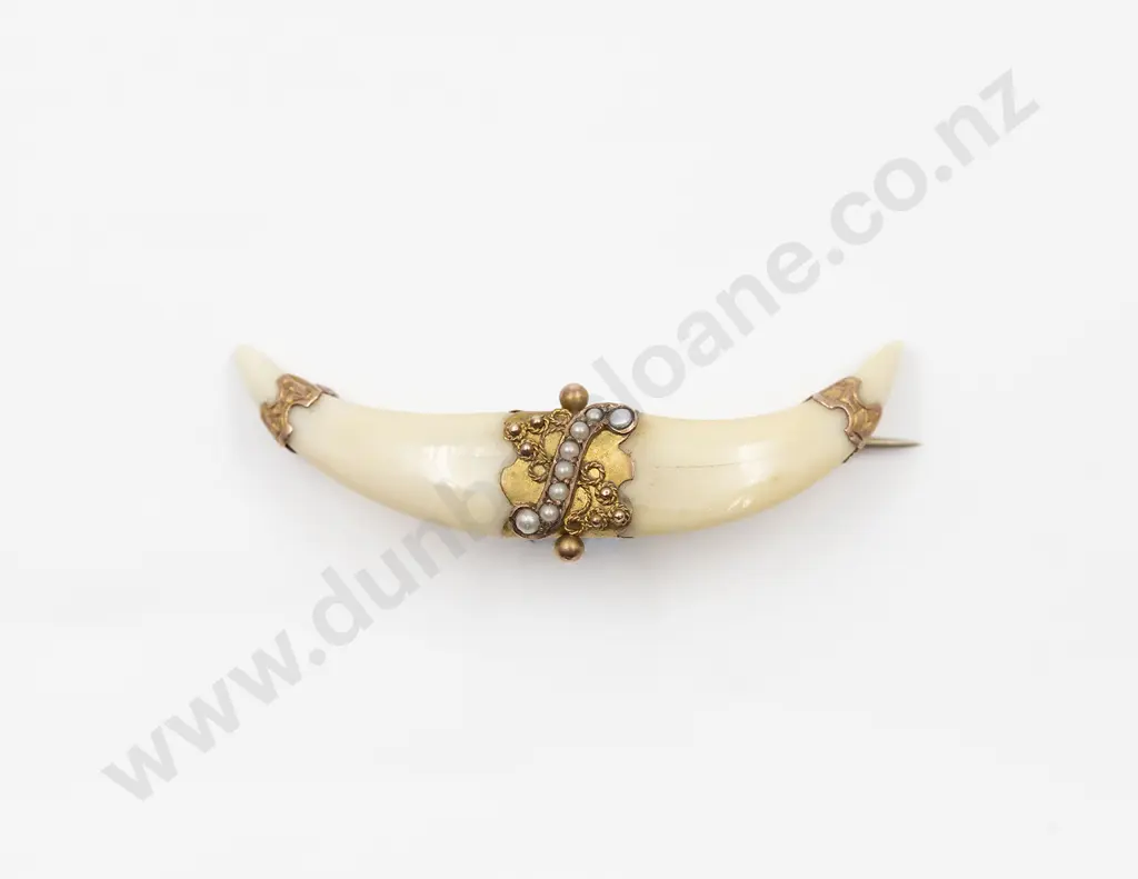 9ct Mounted Double Small Tusk Brooch Image 1++