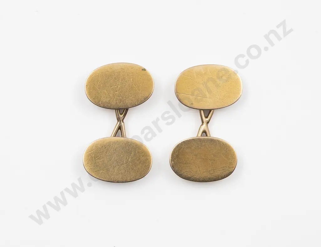 Pair 9ct Plain Oval Panel Cuff Links Image 1++