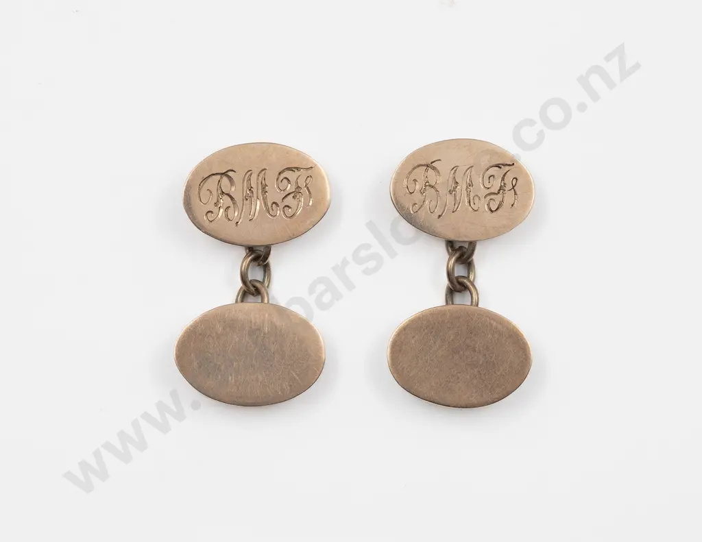Pair 9ct Plain Oval Cuff Links Image 1++