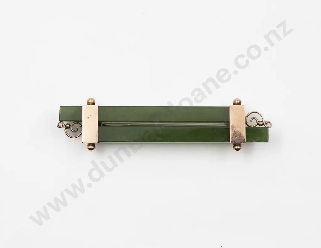 9ct Double Greenstone Bar Brooch Image 1++