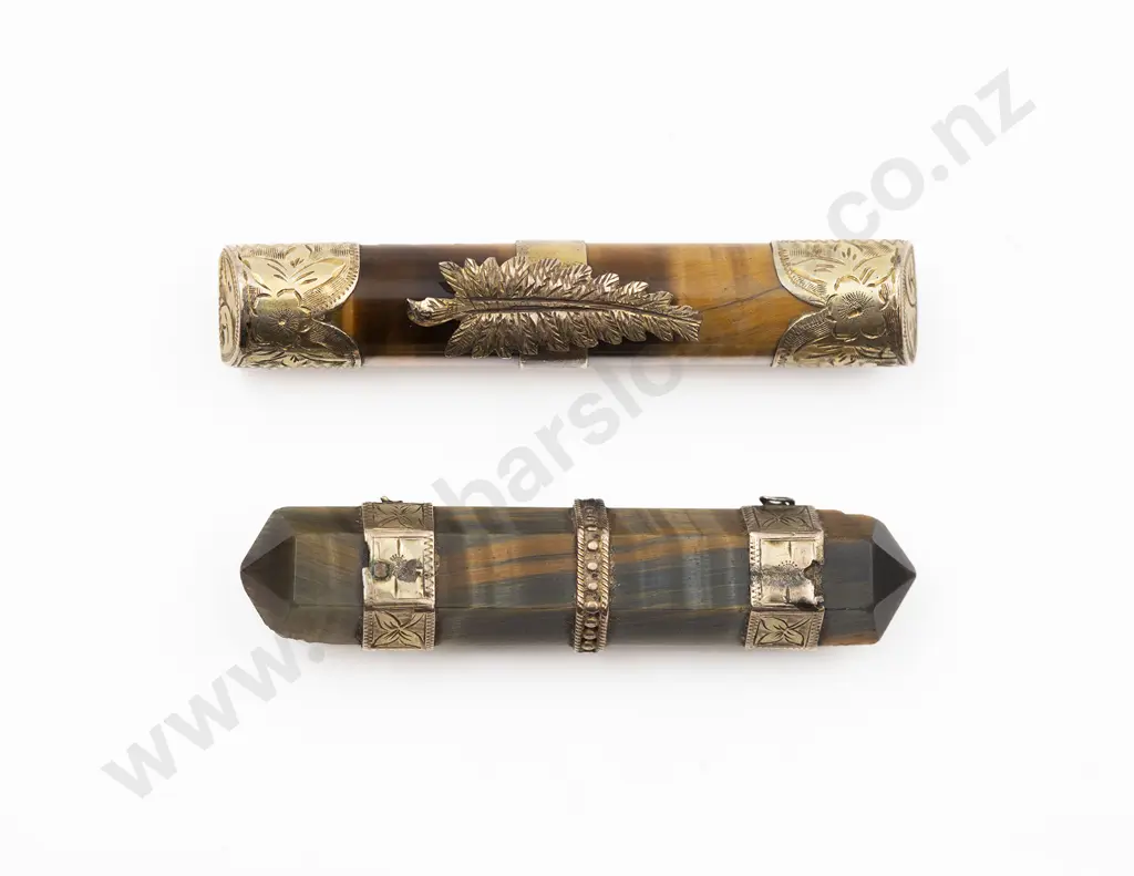 9ct Mounted Tiger-Eye Bar Brooch Image 1++