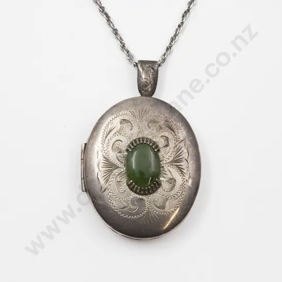 Large S/S Greenstone Photo Locket