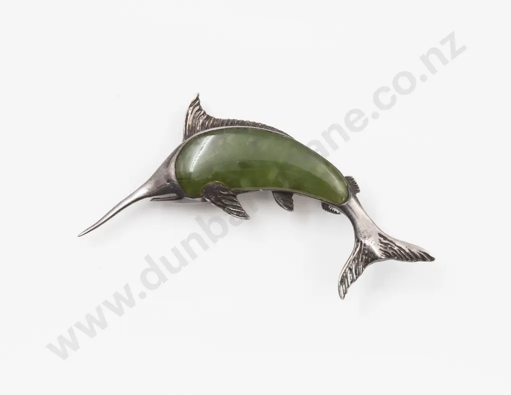 S/S Greenstone Sword Fish Brooch Image 1++
