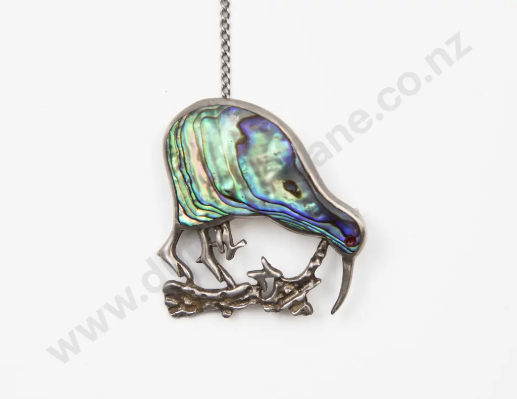 S/S and Paua Kiwi NZ Brooch Image 1++