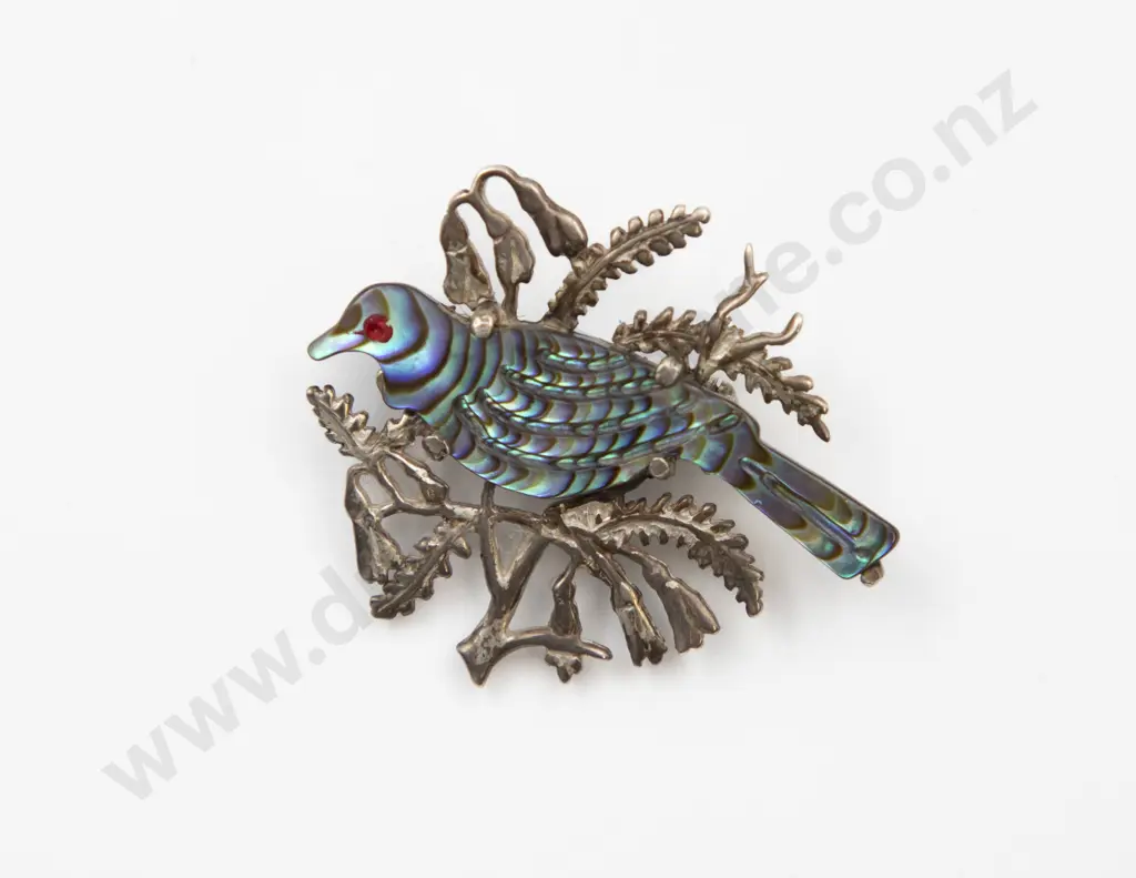 S/S and Paua Ataahua #7443 Tui Brooch Image 1++
