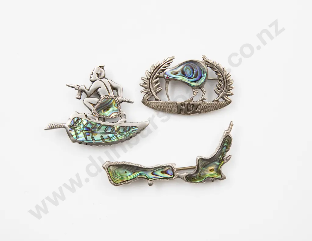 S/S and Paua NZ Island Brooch and Two Brooches Image 1++