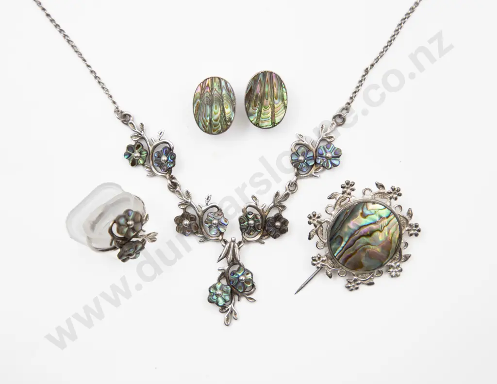 S/S and Paua Floral Necklet with Matching Ring Image 1++