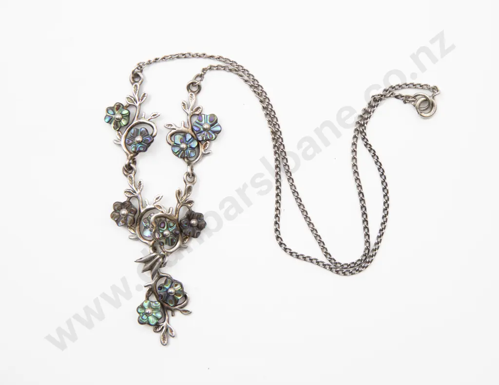 S/S and Paua Floral Necklet with Matching Ring Image 1++