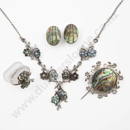 S/S and Paua Floral Necklet with Matching Ring