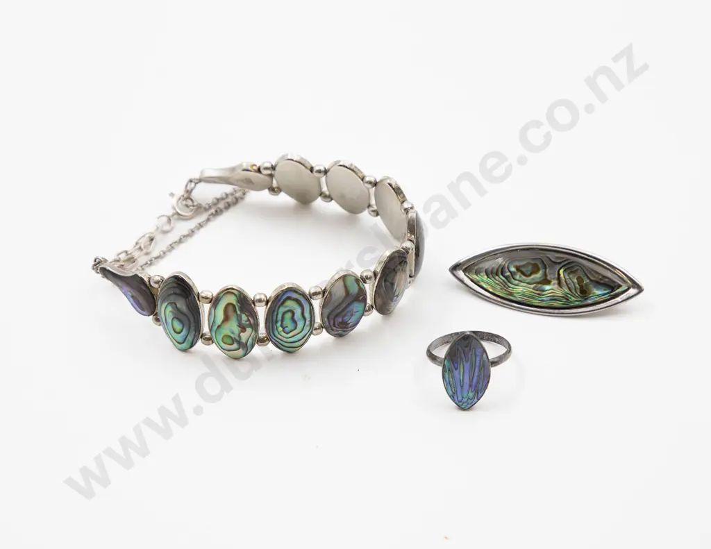 S/S and Paua Bracelet with Brooch and Ring Image 1++