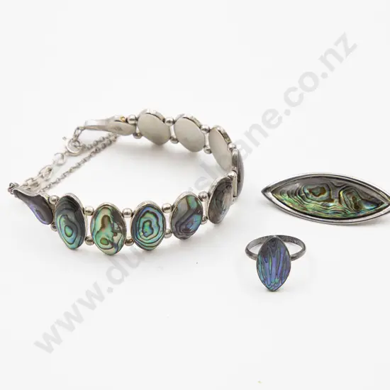 S/S and Paua Bracelet with Brooch and Ring