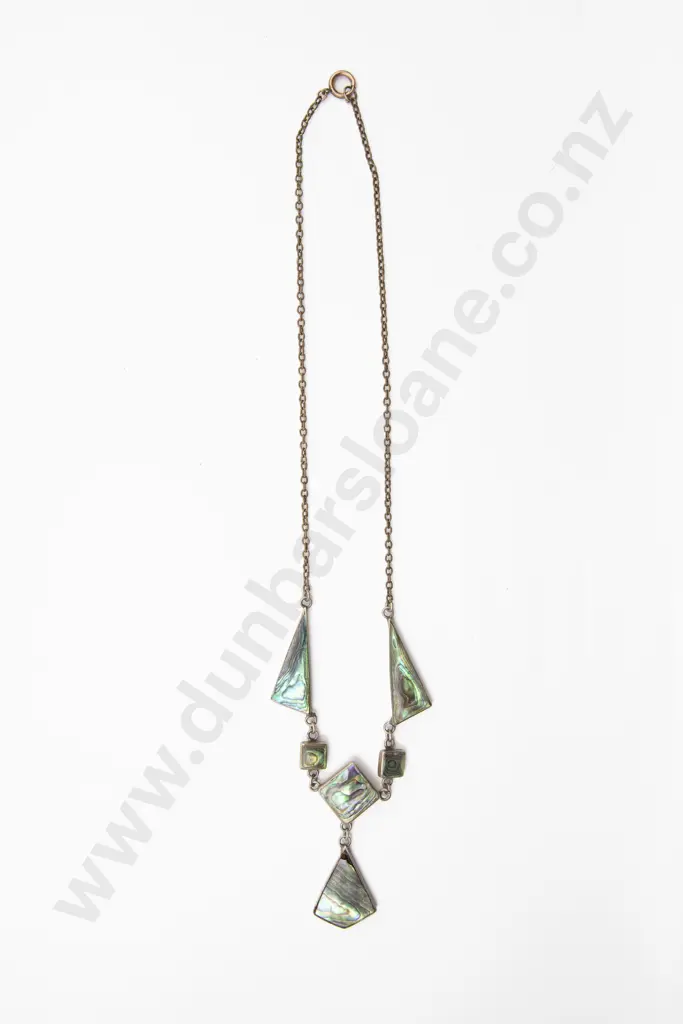 S/S and Paua Pendant Necklace with Pair Pendant Brooches Image 1++
