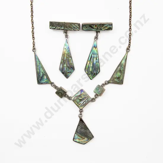 S/S and Paua Pendant Necklace with Pair Pendant Brooches
