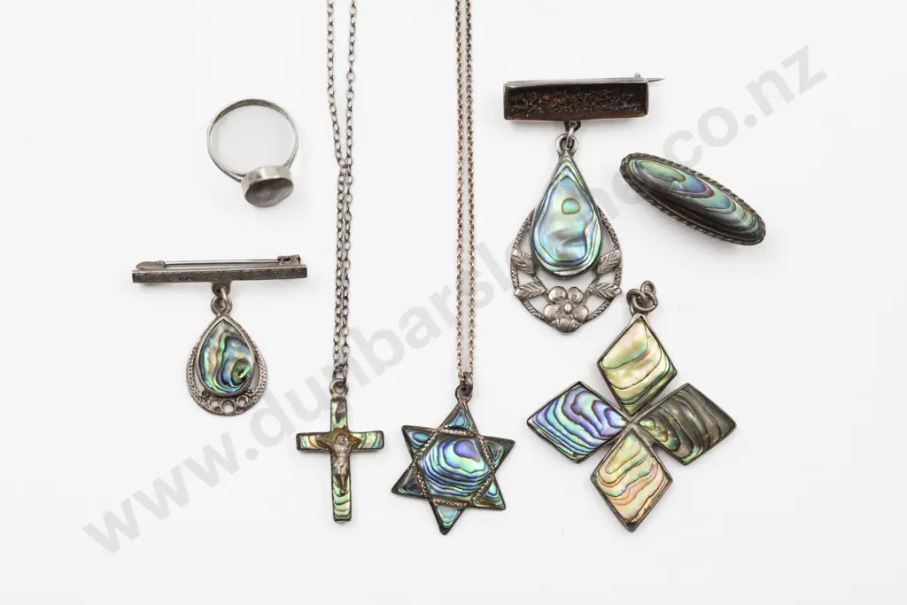 S/S & Paua Cross and Star of David Pendants Three Pendants and Brooch Image 1++