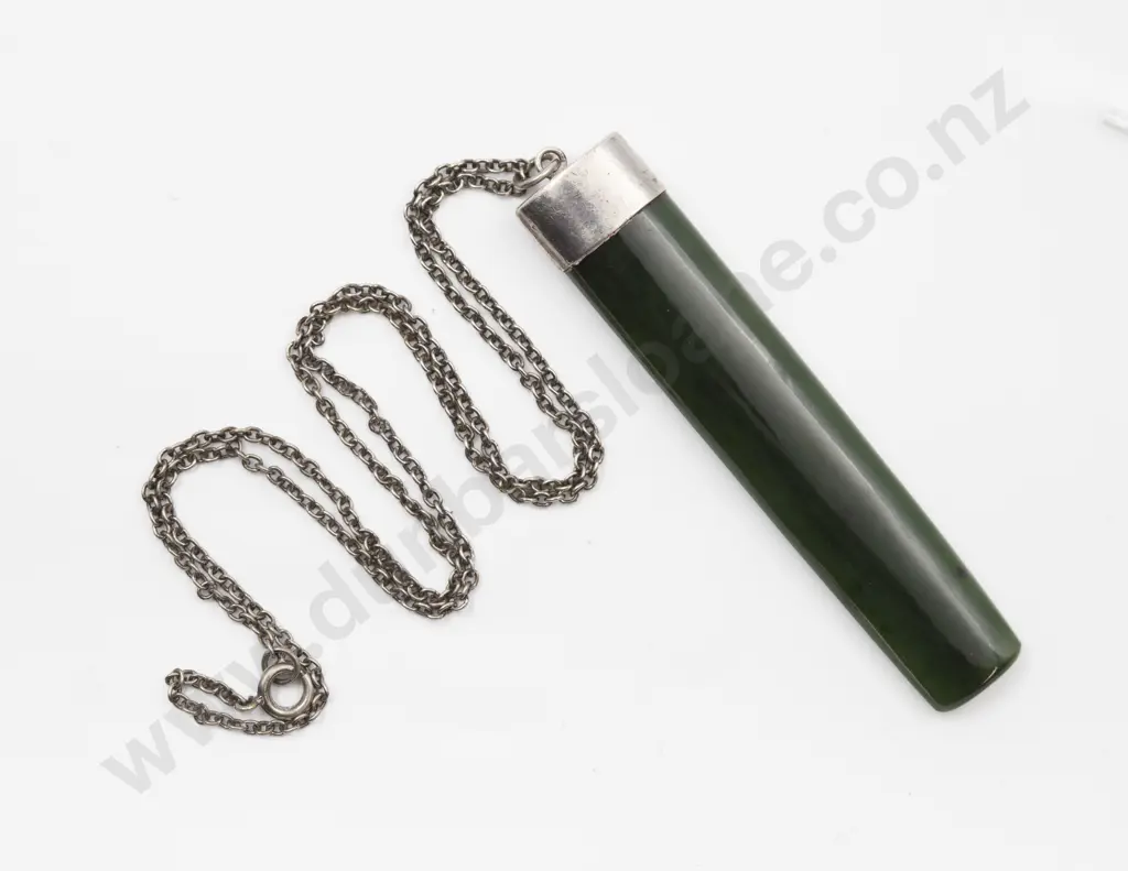 S/S Mounted Plain Rail Greenstone Pendant Image 1++