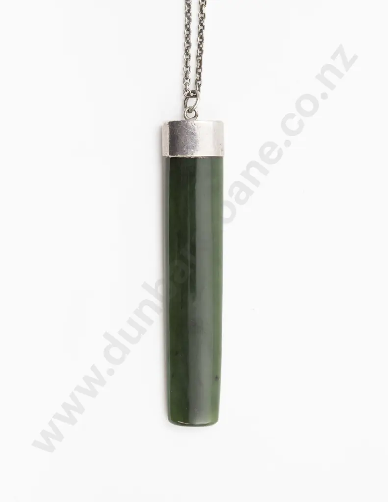 S/S Mounted Plain Rail Greenstone Pendant Image 1++