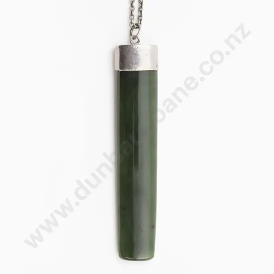 S/S Mounted Plain Rail Greenstone Pendant
