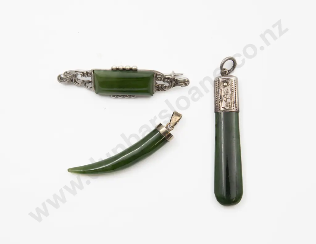 S/S Mounted Greenstone Rectangular Panel Brooch Image 1++