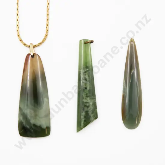 Three Elongated Variegated Greenstone Pendants 4.2cm