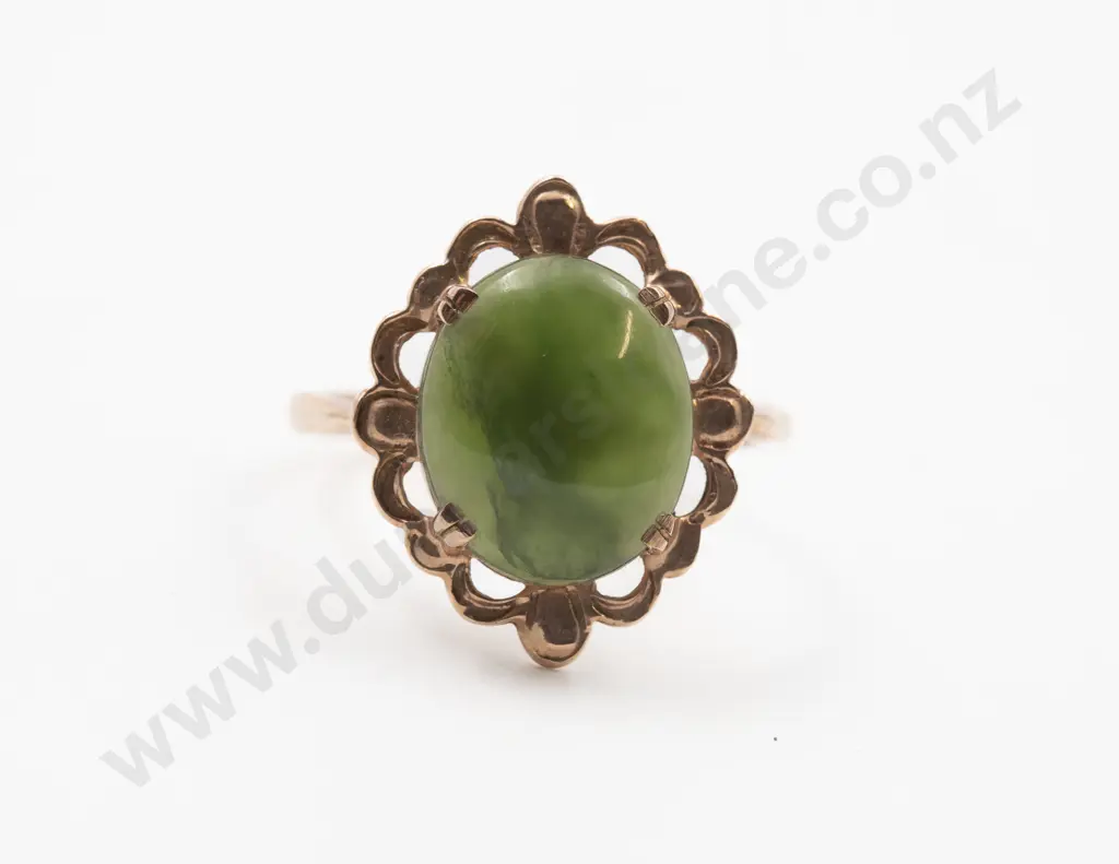 9ct Single Oval Panel Greenstone Ring Image 1++