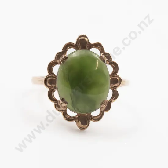 9ct Single Oval Panel Greenstone Ring